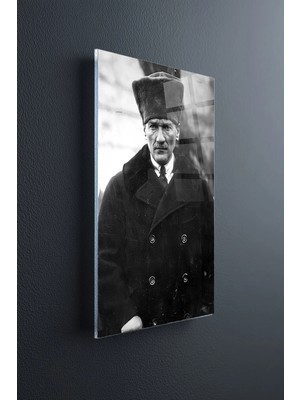 Mgi Design Atatürk Siyah Beyaz Kırılmaz Cam Tablo - Mustafa Kemal Portre Temperli Duvar Dekorasyonu Klasik Yatak Odası Salon Antre Uv Baskılı