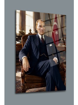 Mgi Design Atatürk Cam Tablo | Sanatsal Duvar Dekoru | Solmayan Canlı Renkler | Mutfak ve Yemek Alanı | Sevdiklerinize Hediyelik | Dayanıklı Cam Yapı