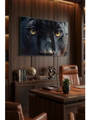Mgi Design Kırılmaz Cam Tablo   (Kalın) - Ev Işyeri Duvar Dekorasyonu - Kara Panter Tasarımlar (Yatay) - Yaban Hayvan Vahşi Siyah Salon Yatak Odası Temperli Uv Baskılı Hediyelik
