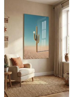 Mgi Design Kırılmaz Cam Tablo   (Kalın) - Ev Işyeri Duvar Dekorasyonu – Saguaro Kaktüs (Dikey) - Çöl Bitki Yeşil Botanik Salon Mutfak Temperli Uv Baskılı Hediyelik