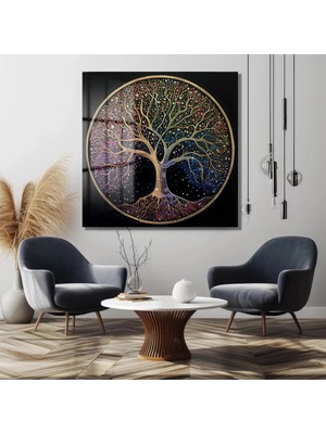 Mgi Design Hayat Ağacı Kare Cam Tablo | Dekoratif Duvar Tablosu | Canlı Renkli Baskı | Salon ve Oturma Odası | Doğum Günü Hediyesi | 4mm Kırılmaz Cam