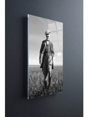 Mgi Design Atatürk Siyah Beyaz Kırılmaz Cam Tablo - Mustafa Kemal Portre Temperli Duvar Dekorasyonu Klasik Yatak Odası Salon Antre Uv Baskılı