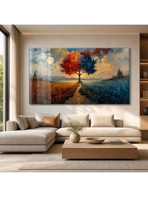Mgi Design Ağaç Manzarası Cam Tablo | Modern Sanat Tablosu | Canlı Renkli Baskı | Ofis ve Çalışma Odası | Anlamlı Hediye Seçeneği | Kolay Montaj Askılı