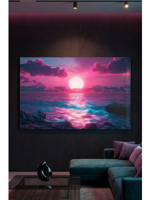 Mgi Design Kırılmaz Cam Tablo   (Kalın) - Ev Işyeri Duvar Dekorasyonu - Soyut Neon Renkler Sahil (Yatay) - Kumsal Tropikal Canlı Sıcak Salon Mutfak Temperli Uv Baskılı Hediyelik