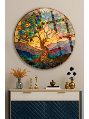 Mgi Design Yaşam Ağacı Vitray Desen Güneş Işıklı Cam Tablo | Modern Duvar Dekoru | Solmayan Canlı Renkler | Ofis ve Çalışma Odası | Yeni Ev Hediyesi