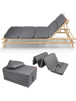 Katlanır Şezlong Minderi Fermuarlı Çantalı Cepli Foldpack 30X60 cm (Antrasit, 30X60X25 Cm)