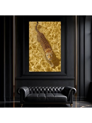 Mgi Design Suyun Içinde Leopar Cam Tablo, Temperli Cam Hayvan Temalı Duvar Tablosu, Uv Baskılı Modern Salon Yatak Odası Duvar Dekoru, Dekoratif Hediyelik Tablo