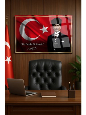 Mgi Design Her Fabrika Bir Kaledir Atatürk Makam Cam Tablo | Sanatsal Duvar Dekoru | Solmayan Canlı Renkler | Salon ve Oturma Odası | Sevdiklerinize Hediyelik
