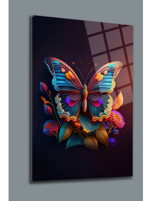 Mgi Design Kelebek Cam Tablo | Şık Duvar Tablosu | Uv Baskılı Canlı Renkler | Yatak Odası ve Antre | Ev Hediyesi | Parlak Cam Yüzey | Ev ve Iş Yeri | Ev ve Iş Yeri