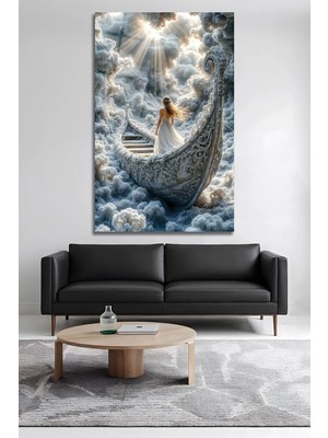 Mgi Design Bulutlar Arasında Kayık ve Kadın Fantastik Cam Tablo | Şık Duvar Tablosu | Parlak ve Net Görüntü | Yatak Odası ve Antre | Ev Hediyesi | Ev ve Iş Yeri