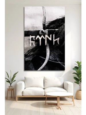 Mgi Design Göktürkçe Türk Yazılı Okçu Temalı Modern 4mm Temperli Cam Tablo Dekoratif Duvar Tablosu Modern Salon Duvar Dekoru Oturma Odası Yatak Odası Tablosu Lüks Ev Dekorasyonu Duvar Sanatı Kaliteli Baskı