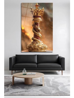Mgi Design Cam Tablo Satranç Şah Taşı Altın Ejderha Tasarım Lüks Modern Dekoratif Duvar Tablosu Temperli Cam Tablo Modern Salon Duvar Dekoru Oturma Odası Yatak Odası Tablosu 4mm Temperli Cam Tablo Kaliteli Baskı