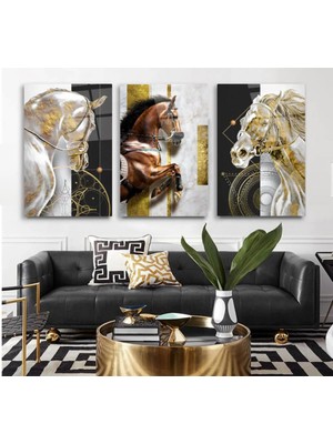 Mgi Design Lü Gold Detay Atlar Uyum Cam Tablo | Modern Sanat Tablosu | Parlak ve Net Görüntü | Kafe ve Ofis Için | Anlamlı Hediye Seçeneği | Kolay Montaj Askılı