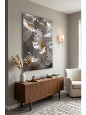 Mgi Design Kırılmaz Cam Tablo   (Kalın) - Ev Işyeri Duvar Dekorasyonu - Soyut Çiçek Tasarımlar (Dikey) - Botanik Floral Zarif Pastel Salon Yatak Odası Temperli Uv Baskılı Hediyelik