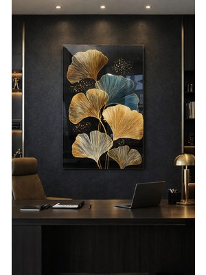 Mgi Design Kırılmaz Cam Tablo   (Kalın) - Ev Işyeri Duvar Dekorasyonu – Ginkgo Biloba Tasarımlar (Dikey) - Yaprak Bitki Botanik Zen Salon Ofis Temperli Uv Baskı Hediyelik Şık