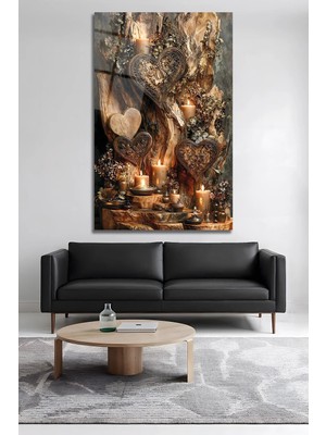 Mgi Design Rustik Kalpli Mum Dekorlu Vintage Ahşap Cam Tablo | Şık Duvar Tablosu | Solmayan Canlı Renkler | Mutfak ve Yemek Alanı | Yeni Ev Hediyesi