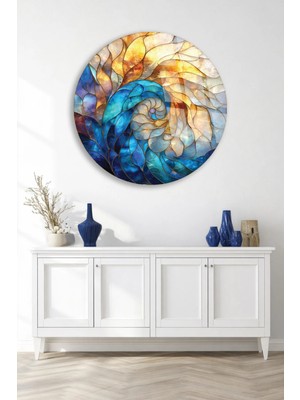 Mgi Design Mavi Altın Spiral Yuvarlak Vitray Soyut Cam Tablo | Şık Duvar Tablosu | Parlak ve Net Görüntü | Ev ve Iş Yeri | Ev Hediyesi | Dayanıklı Cam Yapı