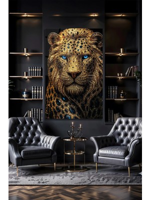 Mgi Design Modern Gold Işıltılı Aslan Figürlü Ofis Salon Duvar Sanatı Şık Cam Tablo Dekoratif Duvar Tablosu Oturma Odası Yatak Odası Tablosu 4mm Temperli Cam Tablo Lüks Ev Dekorasyonu Duvar Sanatı Kaliteli Baskı