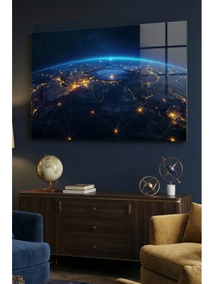 Mgi Design Kırılmaz Cam Tablo   (Kalın) - Ev Işyeri Duvar Dekorasyonu - Soyut Dünya Tasarımlar (Yatay) - Harita Küre Coğrafya Sanatsal Salon Ofis Temperli Uv Baskı Hediyelik Şık