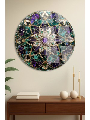 Mgi Design Altın Mandala Çiçek Desenli Yuvarlak Cam Tablo | Modern Duvar Dekoru | Uv Baskılı Canlı Renkler | Yatak Odası ve Antre | Yeni Ev Hediyesi