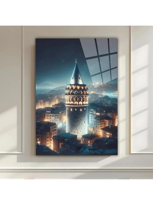 Mgi Design Galata Kulesi ve Istanbul Boğazı Cam Tablosu - Modern Dekoratif Duvar Sanatı | Şehir Temalı Dekoratif Duvar Tablosu, Salon ve Ofis Dekoru,