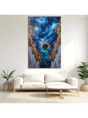 Mgi Design Mavi Bulutlar ve Antik Heykel Temalı Lüks Cam Tablo Dekoratif Duvar Tablosu Modern Salon Duvar Dekoru Oturma Odası Yatak Odası Tablosu 4mm Temperli Cam Tablo Lüks Ev Dekorasyonu Duvar Sanatı Hediyelik