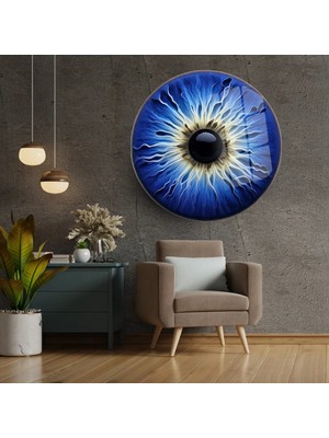 Mgi Design Cam Tablo: Mavi Beyaz Soyut Göz Deseni ile Modern Duvar Dekoru | Modern Soyut Dekoratif Duvar Tablosu, Salon, Ofis ve Çalışma Alanı Dekoru, 50X50 cm