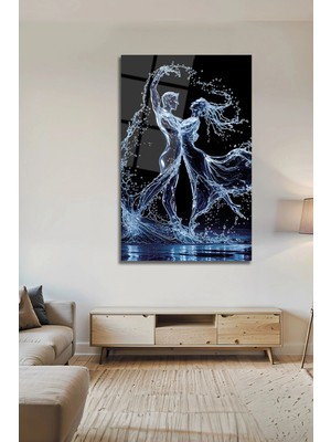 Mgi Design Kristal Su Dansı Figürlü Modern Sanat Şık Dekoratif Cam Tablo | Modern Dekorasyon Temalı Dekoratif Duvar Tablosu, Salon, Ev ve Ofis Dekoru,