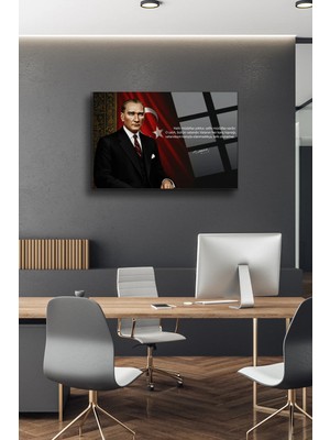 Mgi Design Atatürk Cam Tablo-Portre Cam Tablo Duvar Dekoru Atatürk Portresi Kırılmaz Cam Solmaz Baskı 040