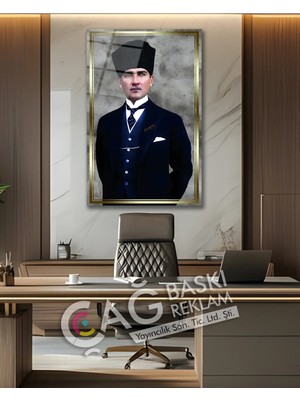 Mgi Design Atatürk Gazi Mustafa Kemal Şık Zarif Cam Tablo Modern Ev Ofis Salon Duvar Oda Dekoru Hediyelik