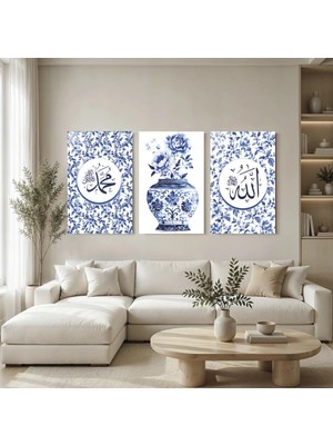 Mgi Design Allah Muhammed Yazısı I 3 Parçalı Cam Tablo Seti, Temperli Cam Üçlü Duvar Tablosu Takımı, Uv Baskılı Salon Ofis Duvar Dekoru, Dekoratif Hediyelik Tablo Set