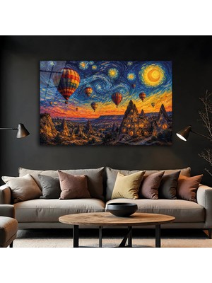 Mgi Design Van Gogh Tarzı Kapadokya Cam Tablo, Ünlü Ressam Klasik Sanat Temperli Cam Duvar Tablosu, Uv Baskılı Salon Ofis Duvar Dekoru, Modern Sanatsal Dekoratif Hediyelik