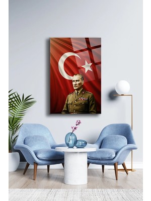 Mgi Design Atatürk Cam Tablo Portre Cam Tablo Duvar Dekoru Atatürk Portresi Kırılmaz Cam Solmaz Baskı | Atatürk Temalı Dekoratif Duvar Tablosu, Salon, Ofis ve Çalışma Alanı Dekoru,