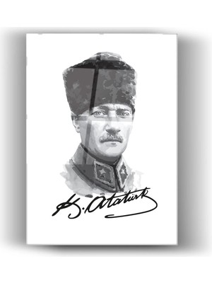 Mgi Design Asil Mustafa Kemal Atatürk Portresi ve Imzası -Cam Tablo- Ev ve Ofis Dekorasyonu