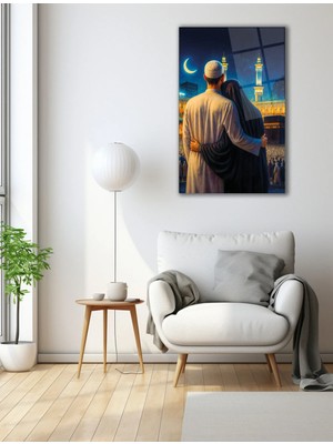 Mgi Design Kutsal Yolculuk – Kâbe’yi Seyreden Aile Temalı Cam Tablo | Modern Dekorasyon Temalı Dekoratif Duvar Tablosu, Salon, Ev ve Ofis Dekoru,
