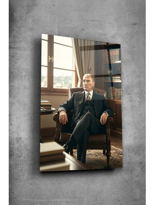 Mgi Design Atatürk Cam Tablo - Portre - Cam Tablo - Duvar Dekoru - Atatürk Portresi - Kaliteli Baskı ATA024