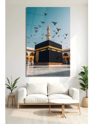 Mgi Design Kabe ve Kuşlar Temalı Islami 4mm Temperli Cam Tablo Dekoratif Duvar Tablosu Modern Salon Duvar Dekoru Oturma Odası Yatak Odası Tablosu Lüks Ev Dekorasyonu Duvar Sanatı Yeni Ev Hediyesi Hediyelik Tablo