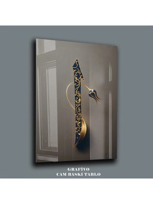 Mgi Design Islami Cam Tablo - Elif Harfi Hat Yazısı - Altın Desenli Manevi Dekoratif Duvar Tablosu | Islami Motifli Dekoratif Duvar Tablosu, Salon ve Ibadet Alanı Dekoru,