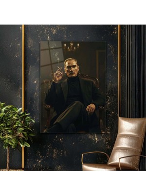 Mgi Design Atatürk Sigara Içen Klasik Salon Portre Cam Tablo