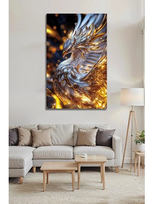 Mgi Design Zümrüdü Anka Kuşu Cam Tablo Altın Detaylı Modern Dekoratif Lüks Salon Ofis Tablosu Temperli Cam | Hayvan Figürlü Dekoratif Duvar Tablosu, Salon, Ofis ve Çalışma Alanı Dekoru,