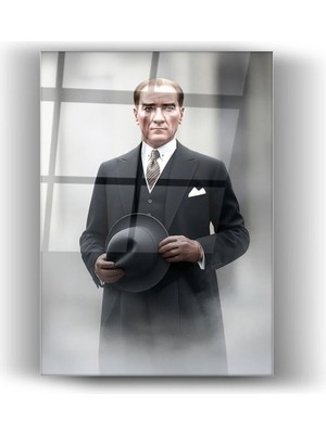 Mgi Design Cam Tablo Mustafa Kemal Atatürk Şapkalı Klasik Portre – Cumhuriyet Temalı Ev Dekorasyonu, Ofis Dekorasyonu, Salon ve Çalışma Odası