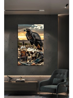 Mgi Design Kartal ve Kurukafa Temalı Modern Dekoratif Lüks Cam Tablo | Modern Dekorasyon Temalı Dekoratif Duvar Tablosu, Salon, Ev ve Ofis Dekoru,