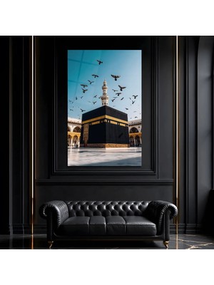 Mgi Design Kabe-I Şerif Islami Cam Tablo, Temperli Cam Dini Duvar Tablosu, Uv Baskılı Salon Ofis Duvar Dekoru, Modern Ayet ve Dua Temalı Manevi Hediyelik Tablo