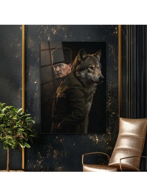 Mgi Design Atatürk ve Kurt Milli Güç Simgesi Cam Tablo