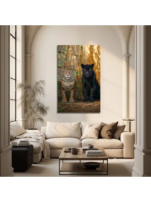 Mgi Design Leopar ve Kara Panter Temalı Cam Tablo – Doğanın Gücü ve Zarafeti | Hayvan Figürlü Dekoratif Duvar Tablosu, Salon, Ofis ve Çalışma Alanı Dekoru, 30X45 cm