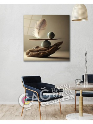 Mgi Design Taş Tüy Denge Göz Alıcı Cam Tablo Modern Ev Ofis Oda Salon Duvar Dekoru Hediyelik | Modern Dekorasyon Temalı Dekoratif Duvar Tablosu, Salon, Ev ve Ofis Dekoru, 50X50 cm