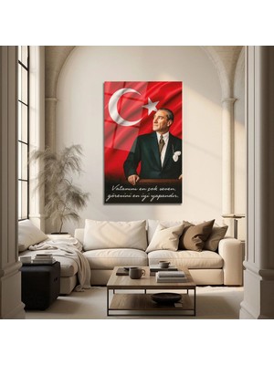 Mgi Design Atatürk ve Türk Bayrağı Temalı Cam Tablo