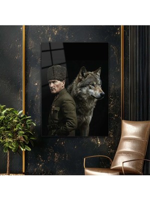 Mgi Design Atatürk ve Bozkurt Simgesel Güç Cam Tablo