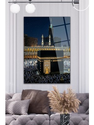 Mgi Design Kabe Cam Tablo 4 mm Temperli Cam – Mekke Gece Manzarası Dekoratif Duvar Tablosu