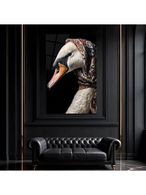 Mgi Design Eşarplı Beyaz Kuğu Cam Tablo, Temperli Cam Hayvan Temalı Duvar Tablosu, Uv Baskılı Modern Salon Yatak Odası Duvar Dekoru, Dekoratif Hediyelik Tablo